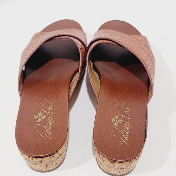 Patricia Nash Sandals Womens Size 8.5 M Luca Leather Slide Wedge Cognac Heels - Picture 9 of 16